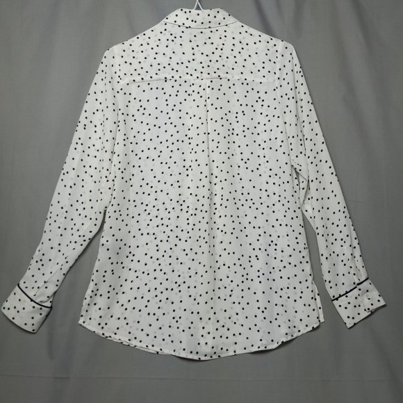Who What Wear White Sheer Black Polka dot Blouse Button Up NWT XS Long Sleeve - Picture 3 of 16
